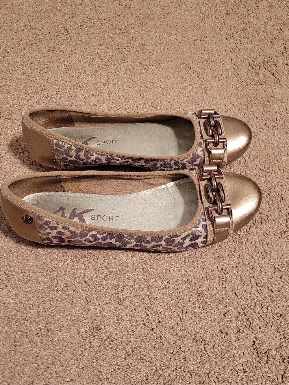 Anne Klein Gold Leopard-Print Ballet Flats Size 9